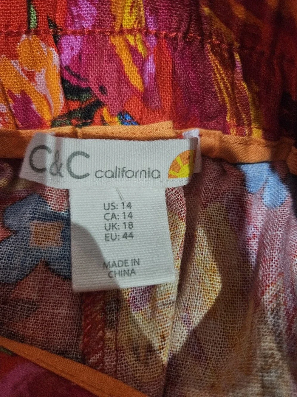 C&C California Linen Blend Floral Printed Shirts With Beaded Tassel Belt Size 14